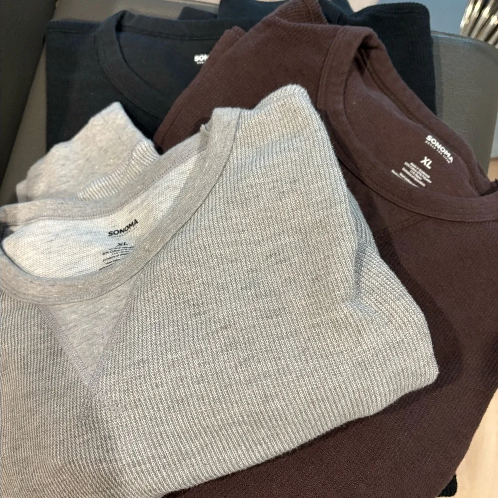 3 pc Sonoma Men's Long Sleeve THERMALS BUNDLE -BLACK -GRAY-BROWN